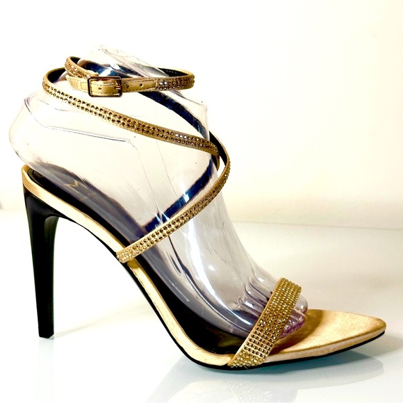 Marc Fisher Camille Gold Rhinestone Ankle Wrap Stiletto Heels 8 Holiday - Picture 7 of 12